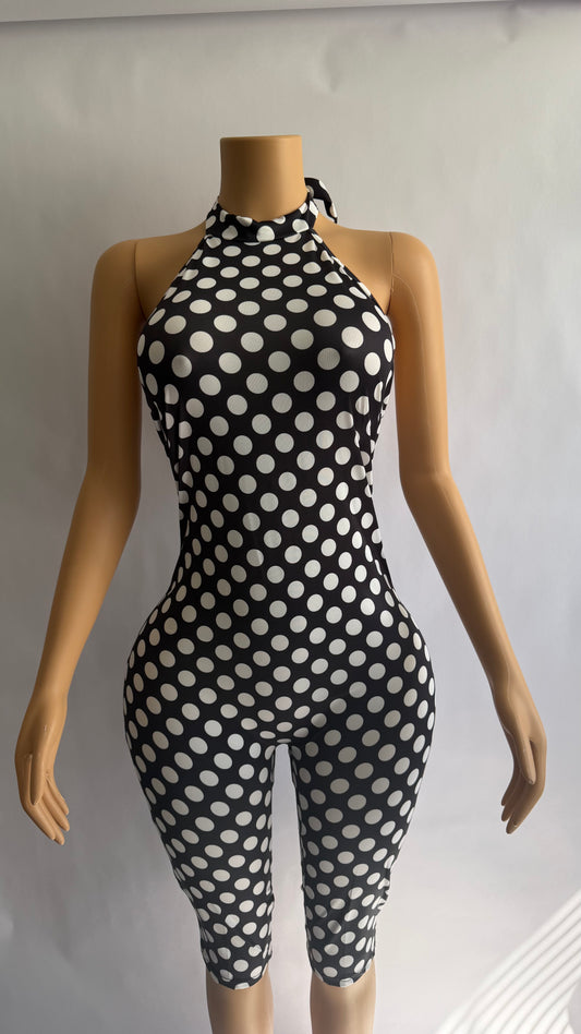 Black Polka Capri Jumpsuit